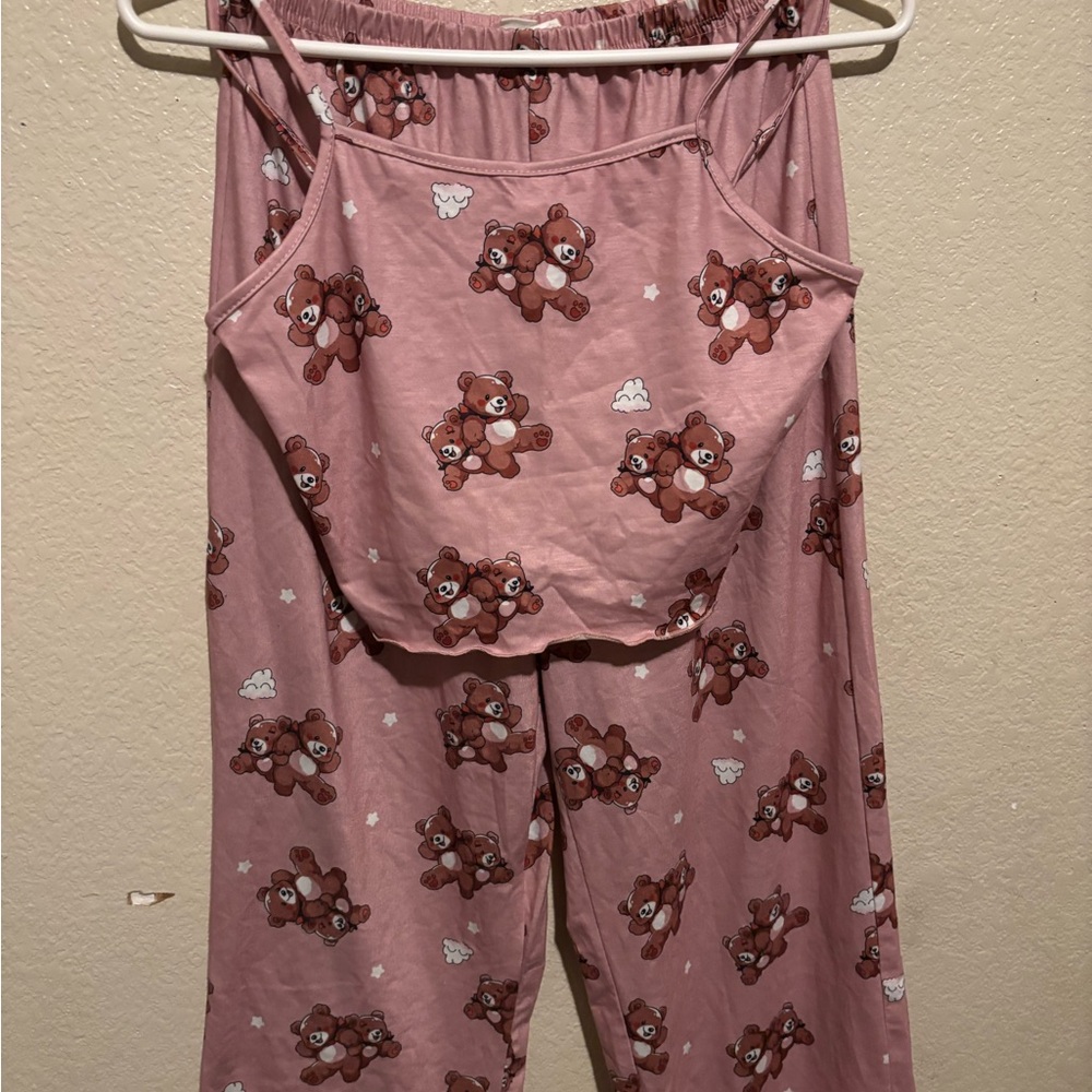 SHEIN Pink Bear Print Pajama Set